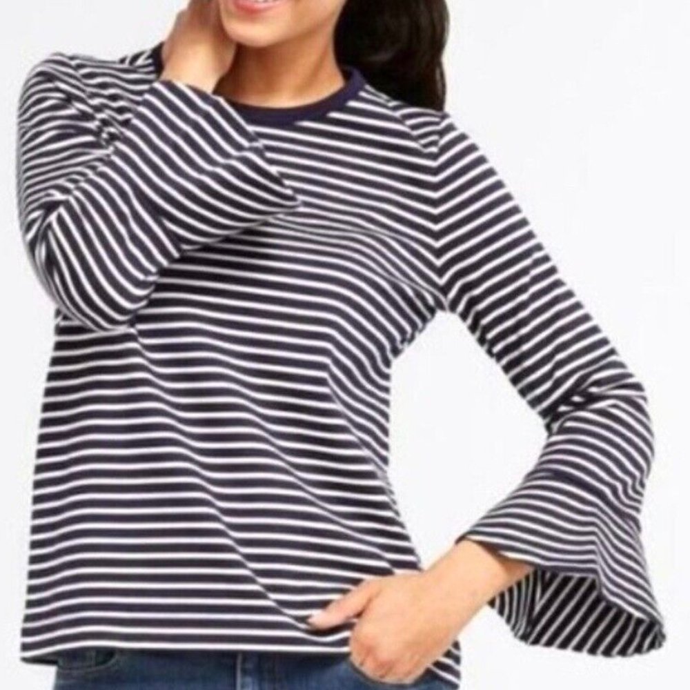Draper James Navy Sadler Stripe Bell Sleeve Top Size XLarge